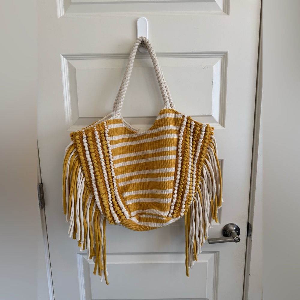 Yellow and White Beach Tote Bag